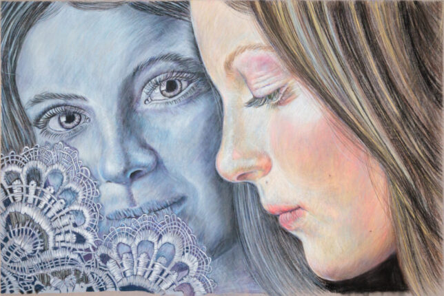 art, arte. ritratto, illustrazione, soft pastels, pastel pencils, portrait, color, realismo, girls, gemelle, sisters, sorelle