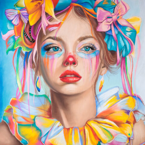 art, arte. ritratto, illustrazione, soft pastels, pastel pencils, portrait, color, realismo, clown, pierrot, make-up
