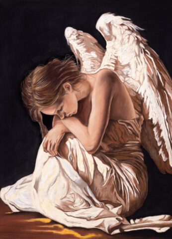 art, arte. ritratto, illustrazione, soft pastels, pastel pencils, portrait, color, realismo, angel, pray, fallen, angelo, ali, wings