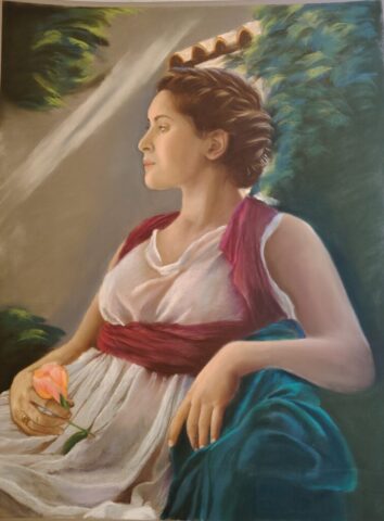 art, arte. ritratto, illustrazione, soft pastels, pastel pencils, portrait, color, realismo, ritratto realistico, ritratto, abito storico, acconciatura, antica Roma