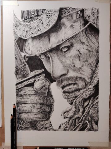 Samurai, grafite, carboncino, charcoal, black and white, portrait, ritratto realistico, realism, figurativo, Japan, art