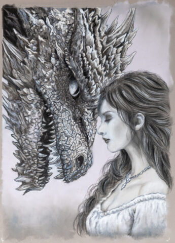 fantasy, illustration, illustrazione, dragon, princess, black and white, softpastels, pastelli, pastelmat, arte, astista, illustraizone